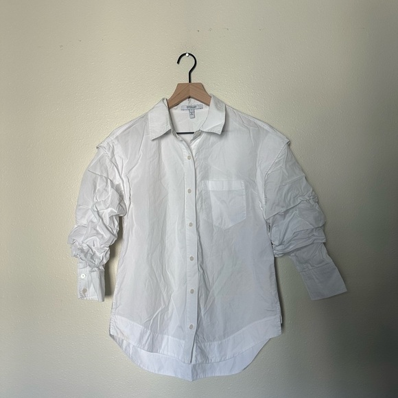 DEREK LAM 10 CROSBY Marley Ruched Sleeve Button Down Shirt - Picture 2 of 8